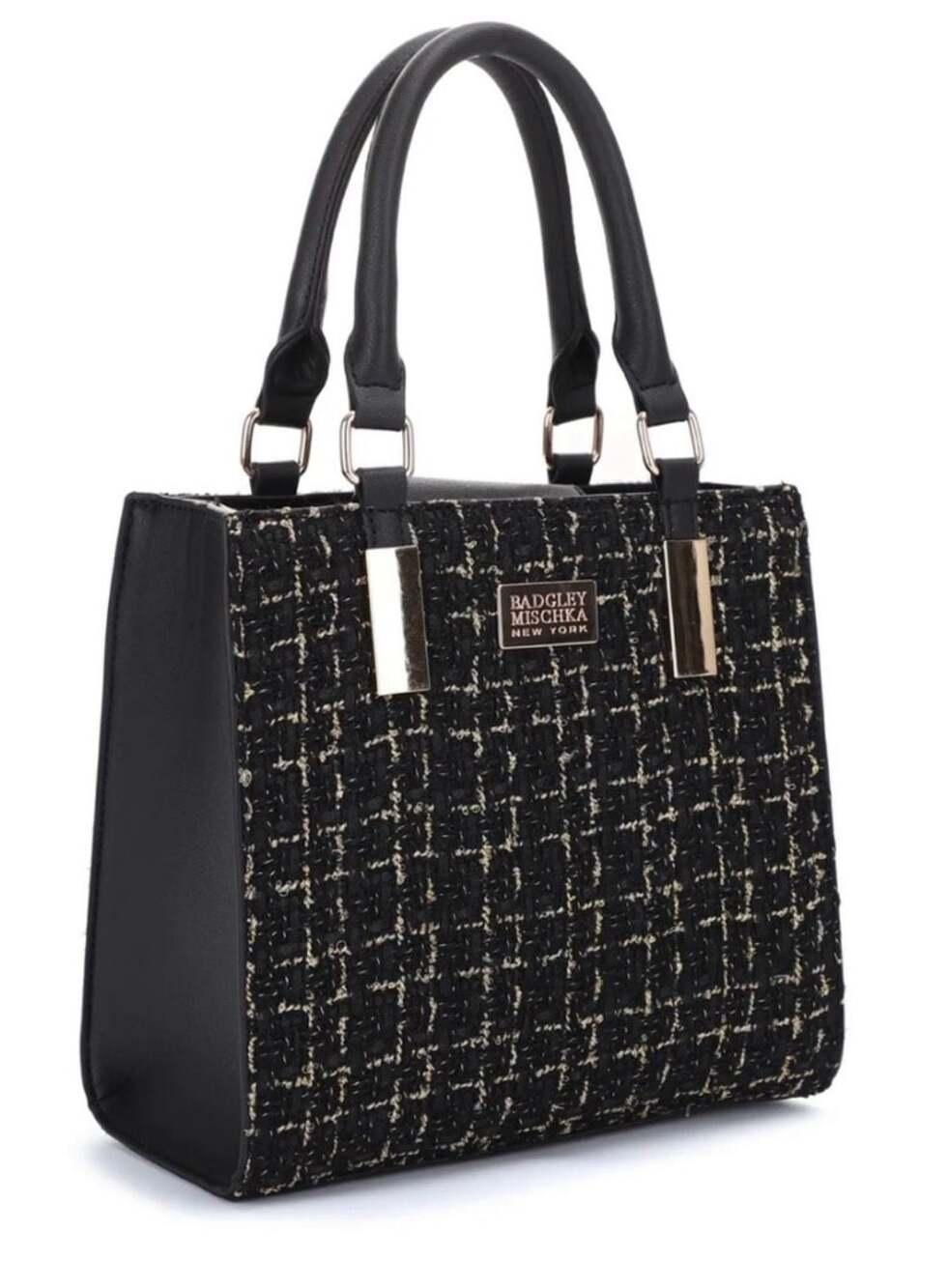Badgley Mischka New York Tara Tweed Black Satchel